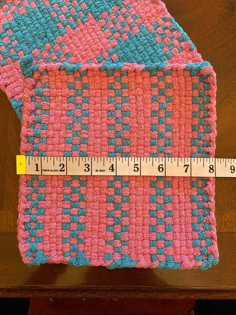 Handmade Woven Hot Pad Set in Pink & Teal